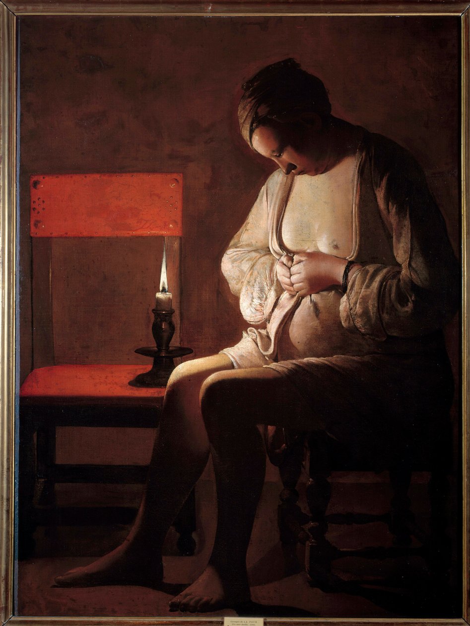 Kobieta ma chip. Obraz Georgesa De La Toura (1593-1652) autorstwa Georges de La Tour