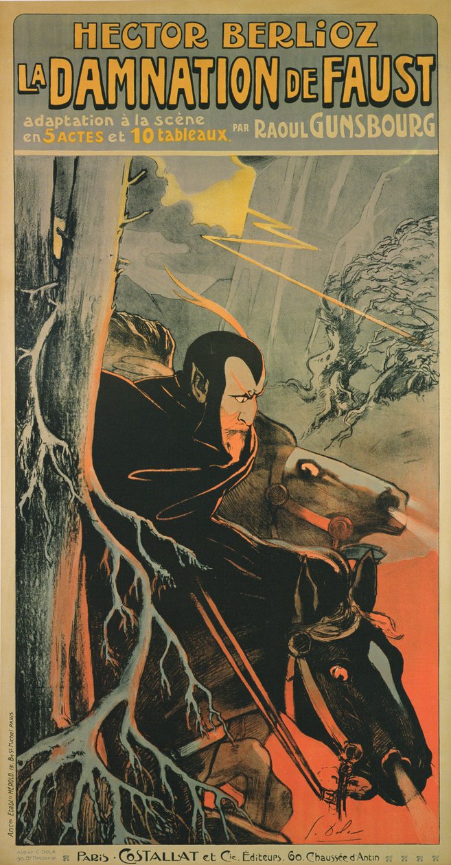 Plakat reklamujący paryską produkcję „La Damnation de Faust” Hectora Berlioza, ok. 1910 (litografia kolorowa) autorstwa Georges pseudonym of Edmond Vernier Dola