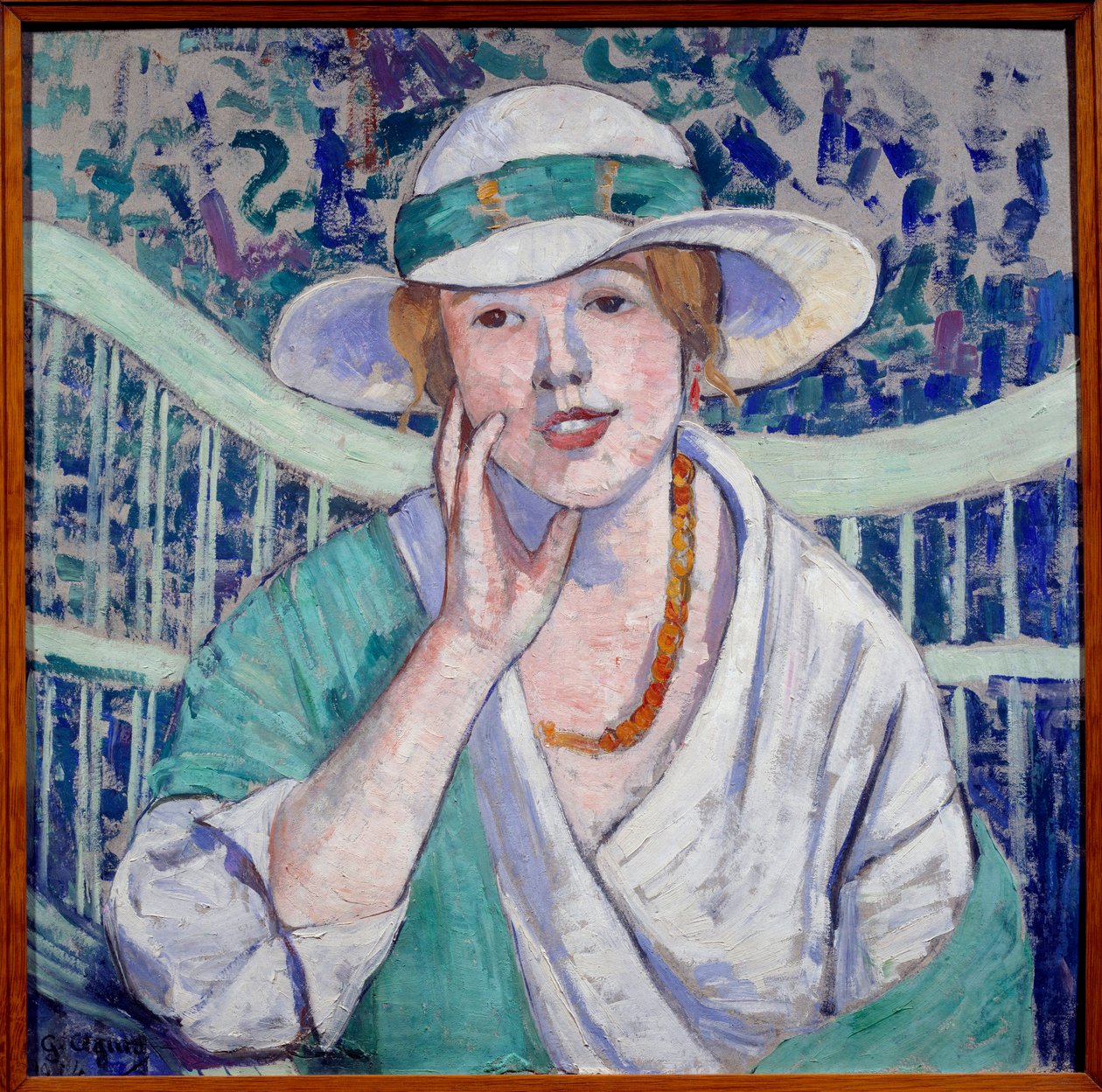 Portret damy w biało-zielonym kapeluszu Malarstwo Georgette Agutte (1867-1922) 1914 Grenoble, Musee des Beaux Arts autorstwa Georgette Agutte