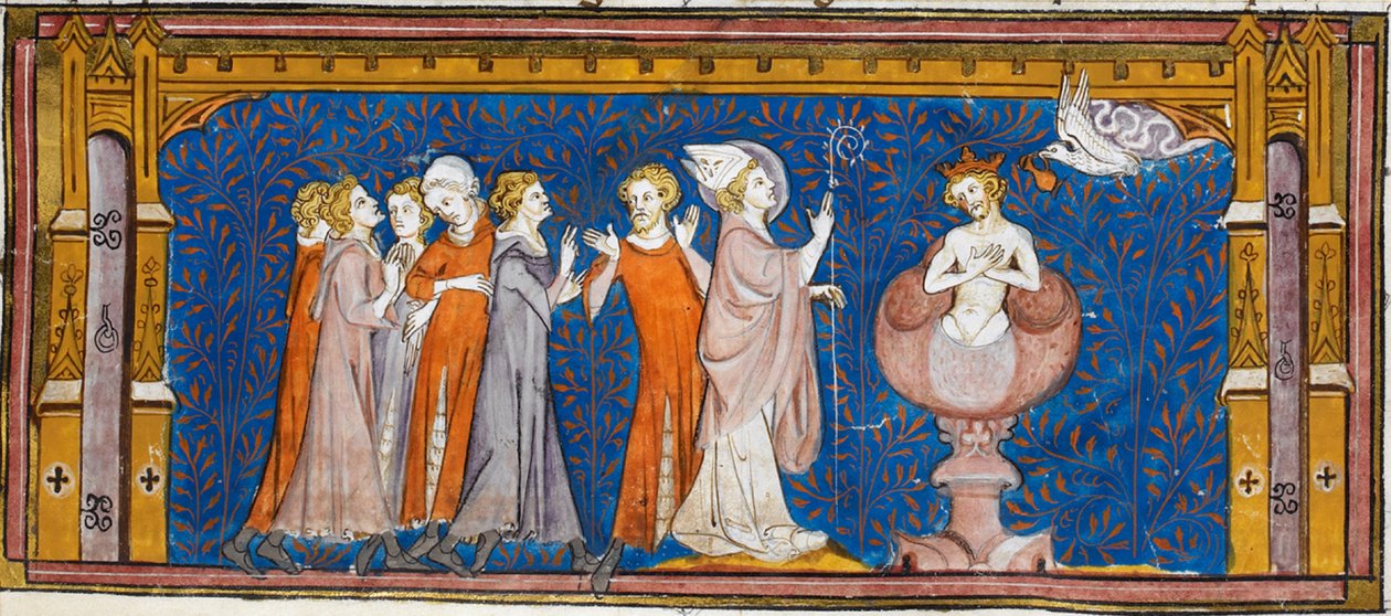 Chrzest Clovisa, z Chroniques de France ou de St Denis, XIV wiek (22727635581) autorstwa Georgia Levan Ramishvili from Tbilisi