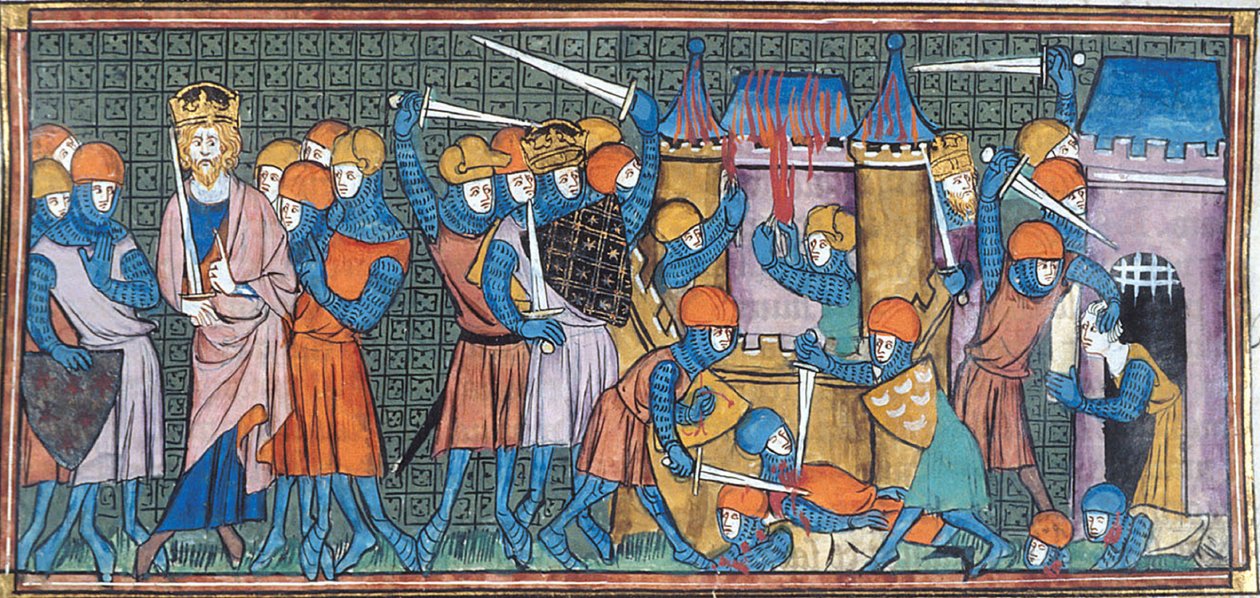 Karol Wielki zdobywający 2 zamki, z Chroniques de France ou de St Denis, XIV wiek (22095303133) autorstwa Georgia Levan Ramishvili from Tbilisi