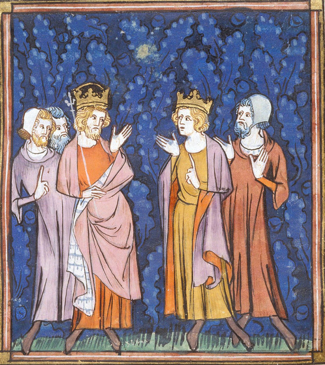 Karol Wielki przyjmujący radę, z Chroniques de France ou de St Denis, XIV wiek (22528527080) autorstwa Georgia Levan Ramishvili from Tbilisi