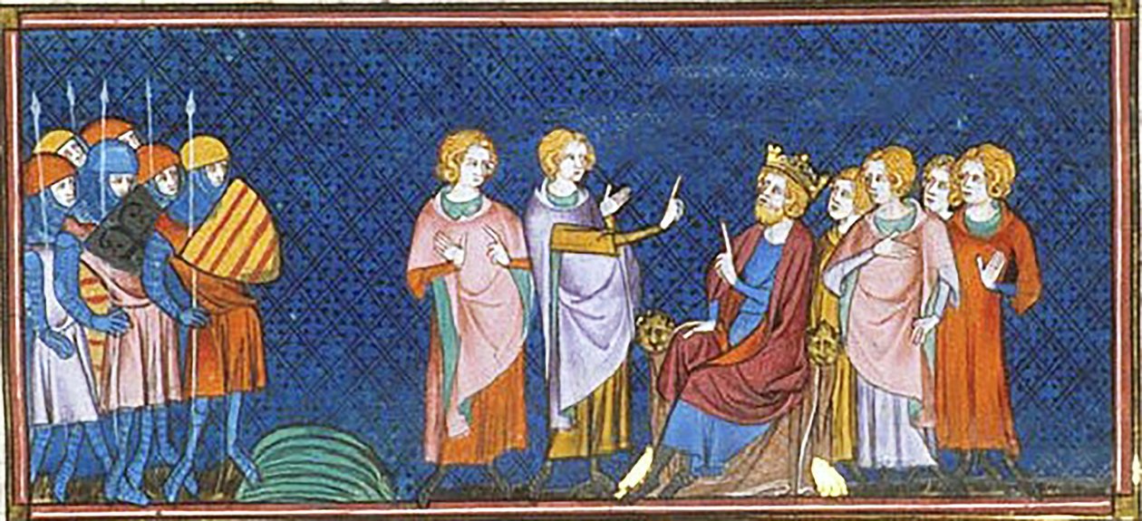 Henryk I przyjmujący francuskich wysłanników w pobliżu Gisors, Kroniki Saint-Denis, 1332-50 (38750784602) autorstwa Georgia Levan Ramishvili from Tbilisi
