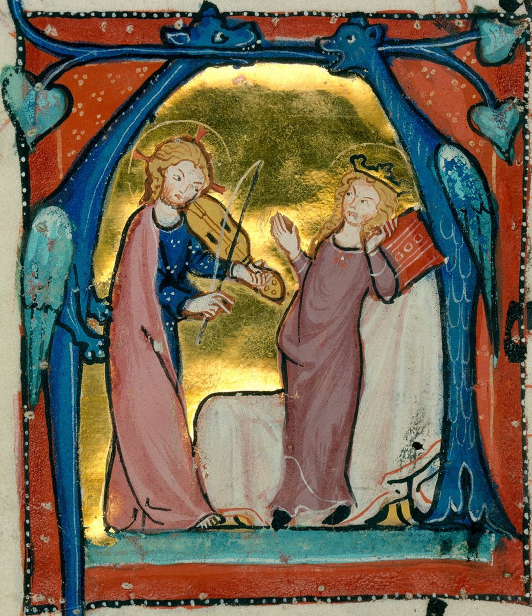Jezus gra muzykę - cysterski antyfonarz (Delights Antiphonar), breisgau ok. 1300 r. (Karlsruhe, Baden State Library, COD. St. Georgen 5, fol. 16 v) (46824974821) autorstwa Georgia Levan Ramishvili from Tbilisi