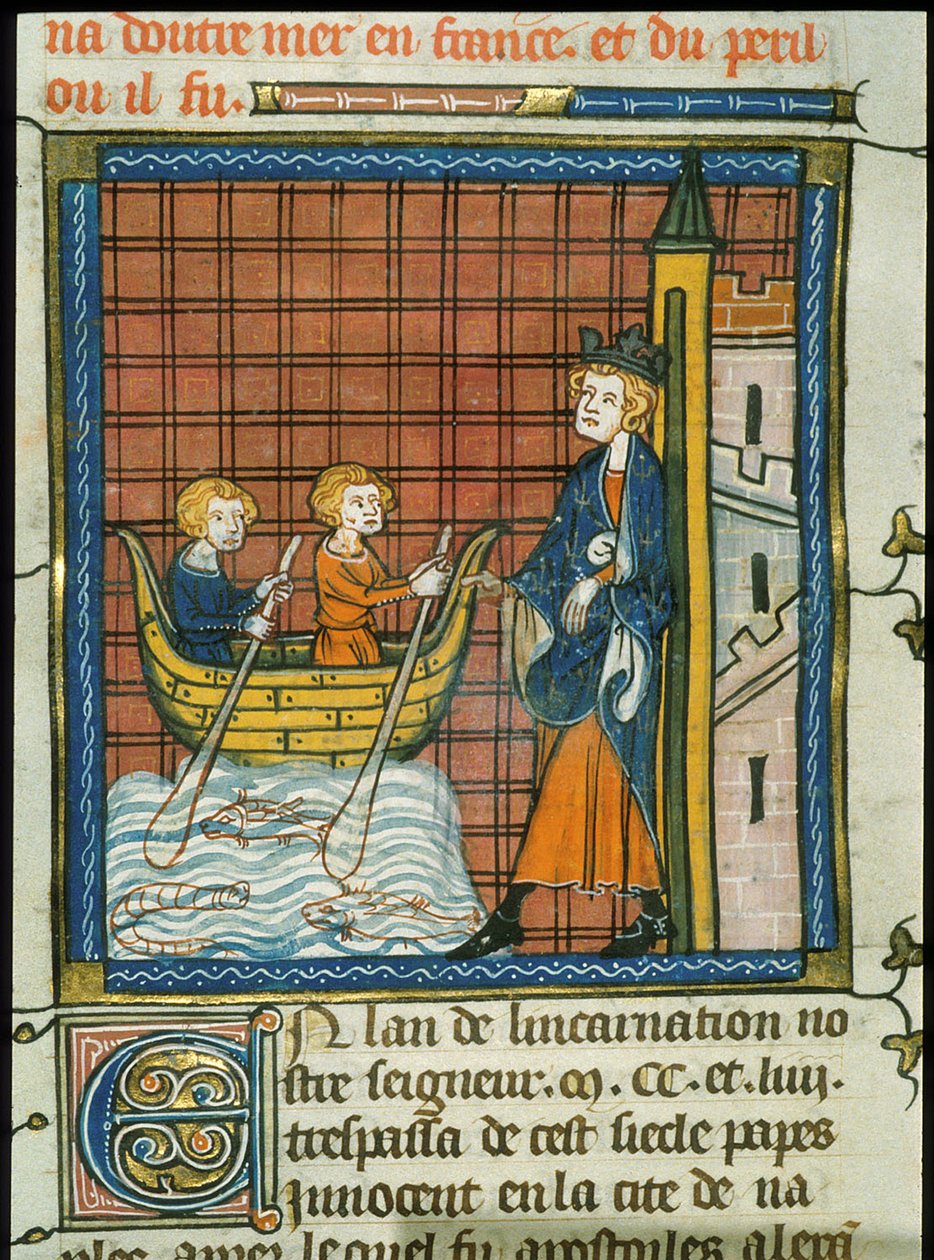 Ludwik IX płynący do Francji, z Chroniques de France ou de St Denis, XIV wiek (22093703934) autorstwa Georgia Levan Ramishvili from Tbilisi