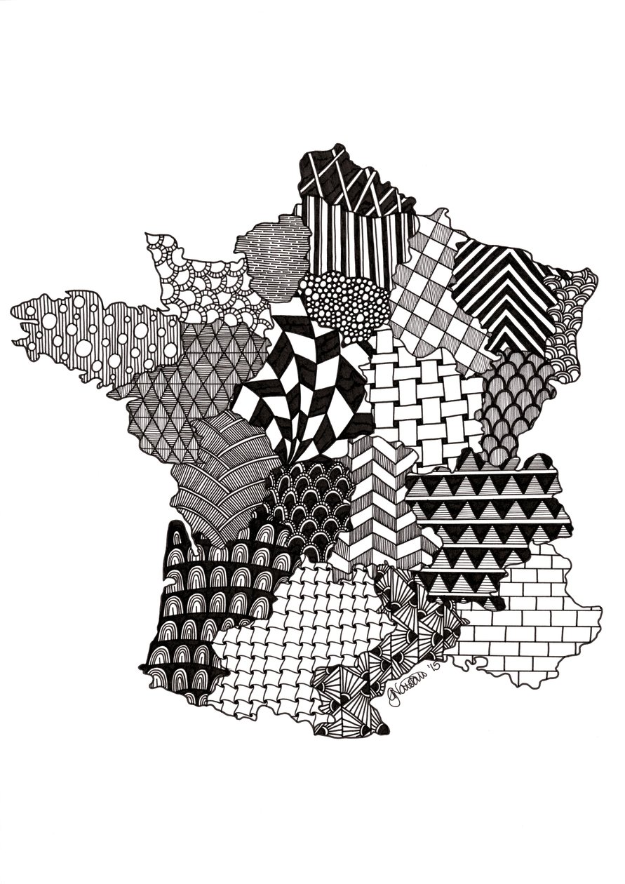 Francja, 2015 (tusz na brystolu) autorstwa Georgina Naisbitt