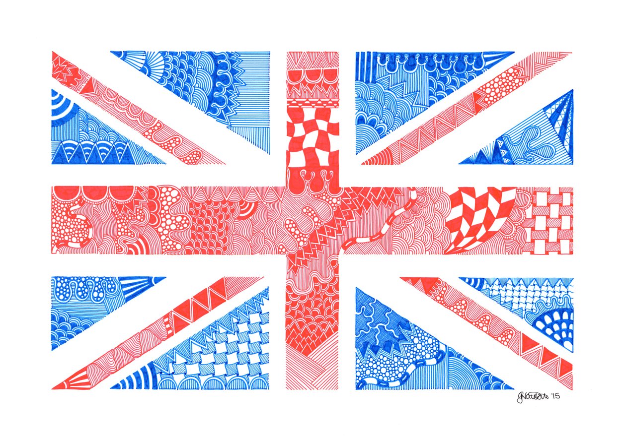 Union Jack, 2015 (tusz na brystolu) autorstwa Georgina Naisbitt