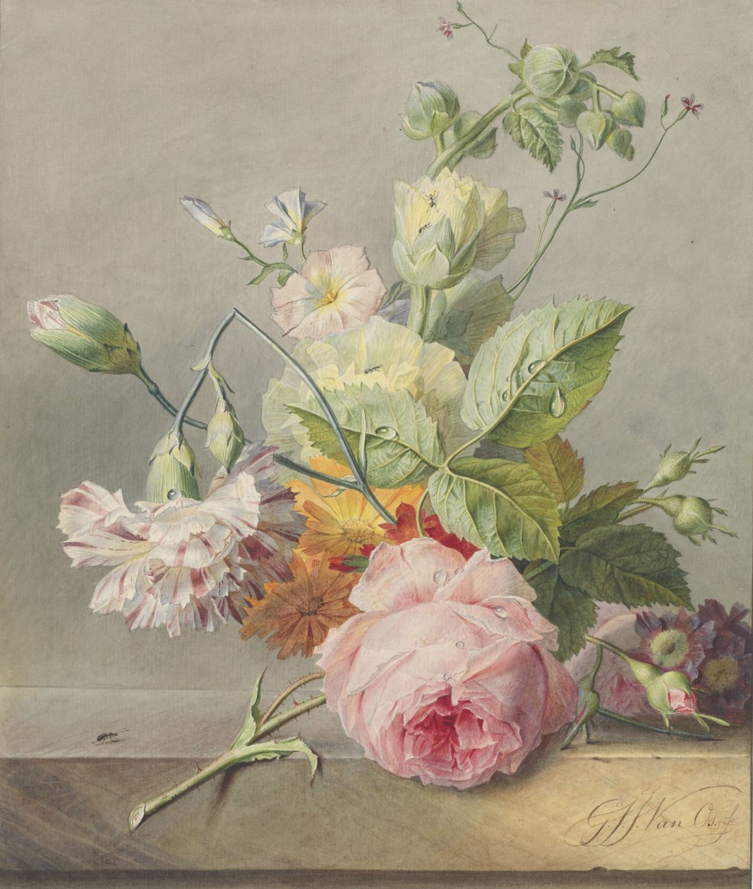 Martwa natura kwiatowa, ok. 1800-25 (toaleta i ołówek na papierze) autorstwa Georgius Jacobus Johannes van Os