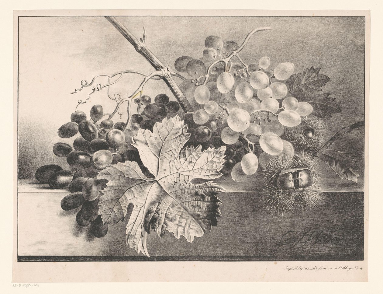 Martwa natura z winogronami i kasztanami autorstwa Georgius Jacobus Johannes van Os