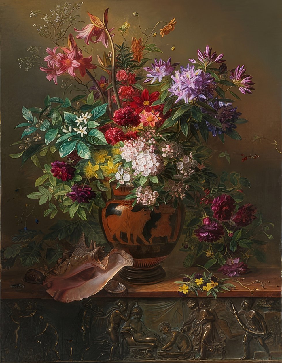 Martwa natura z kwiatami w greckiej wazonie: Alegoria wiosny. 1817 autorstwa Georgius Jacobus Johannes van Os