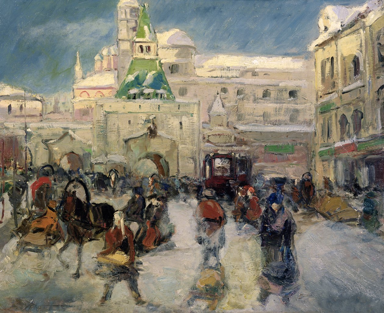 Plac Iljinskaja, Moskwa, ok. 1910 (olej na płótnie) autorstwa Georgiy Alexandrovich Lapshin
