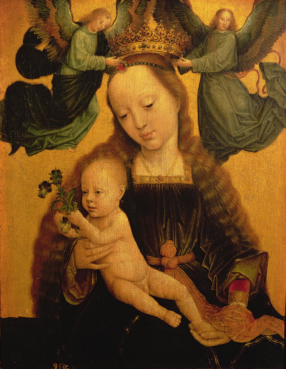 Madonna z Dzieciątkiem ukoronowana przez dwa anioły, ok. 1520 autorstwa Gerard David