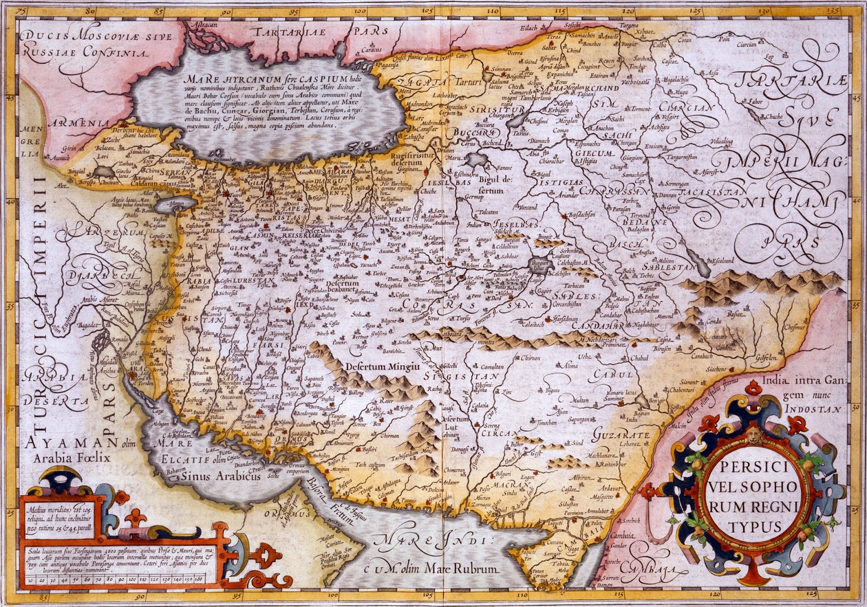 Mapa Persji, 1638 (ręcznie barwiony grawerunek) autorstwa Gerardus Mercator