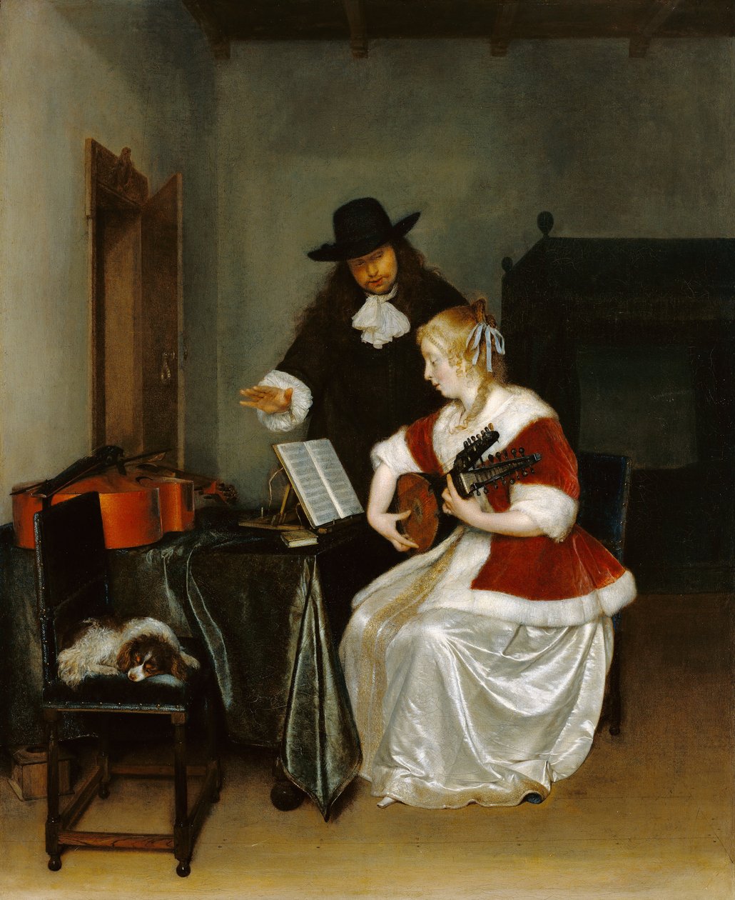 Lekcja muzyki autorstwa Gerard ter Borch
