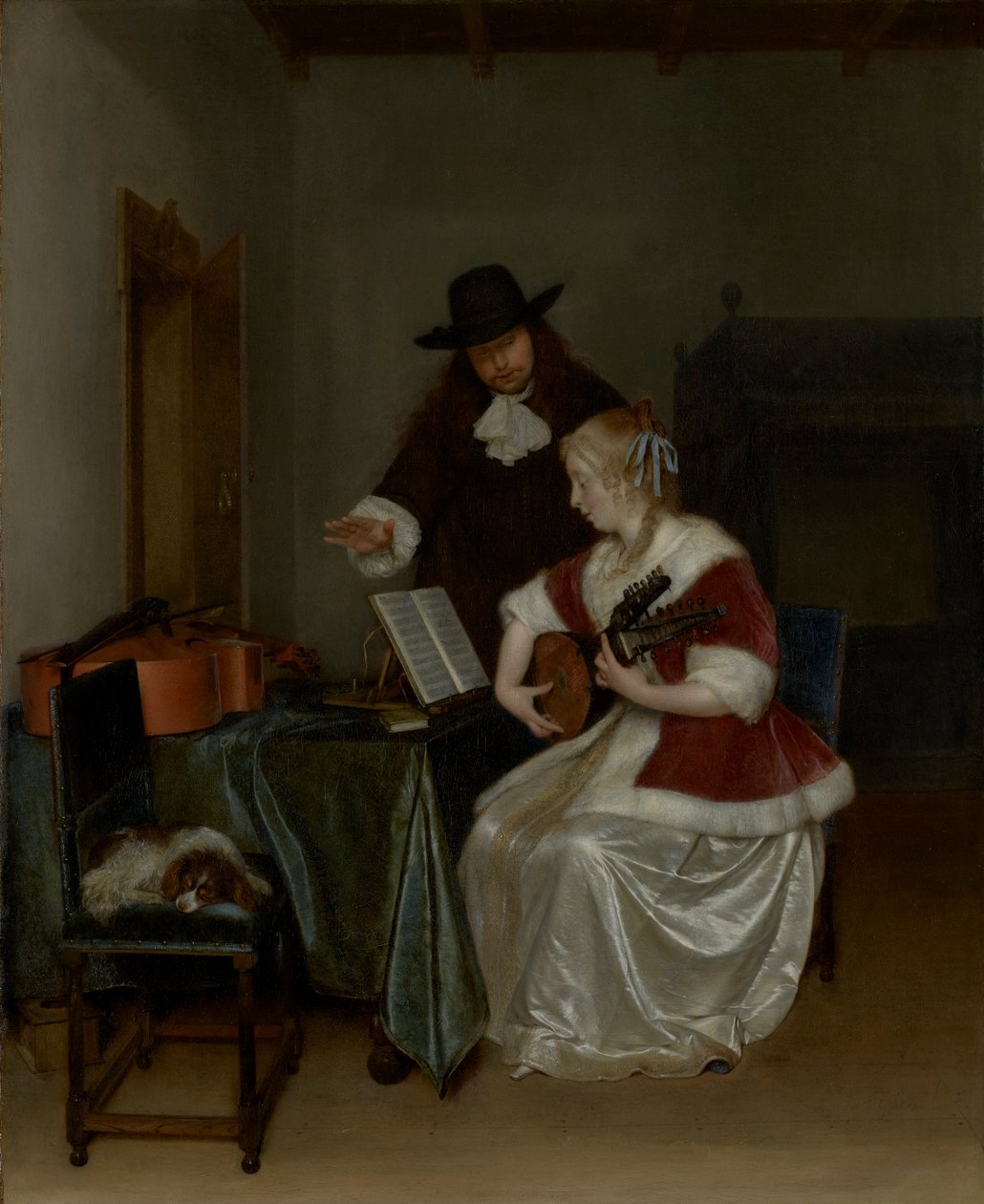 Lekcja muzyki autorstwa Gerard ter Borch