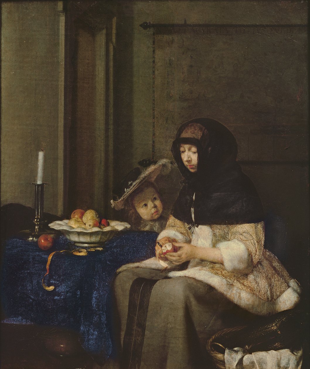 Kobieta obierająca jabłka, ok. 1660 (płótno na drewnie) autorstwa Gerard ter Borch