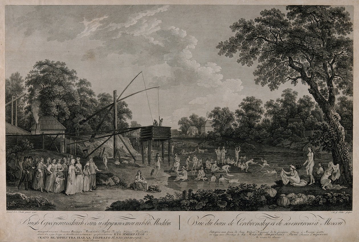 Widok łaźni Serebryanicheskaya w Moskwie, 1796 r. autorstwa Gerard Barthe de la