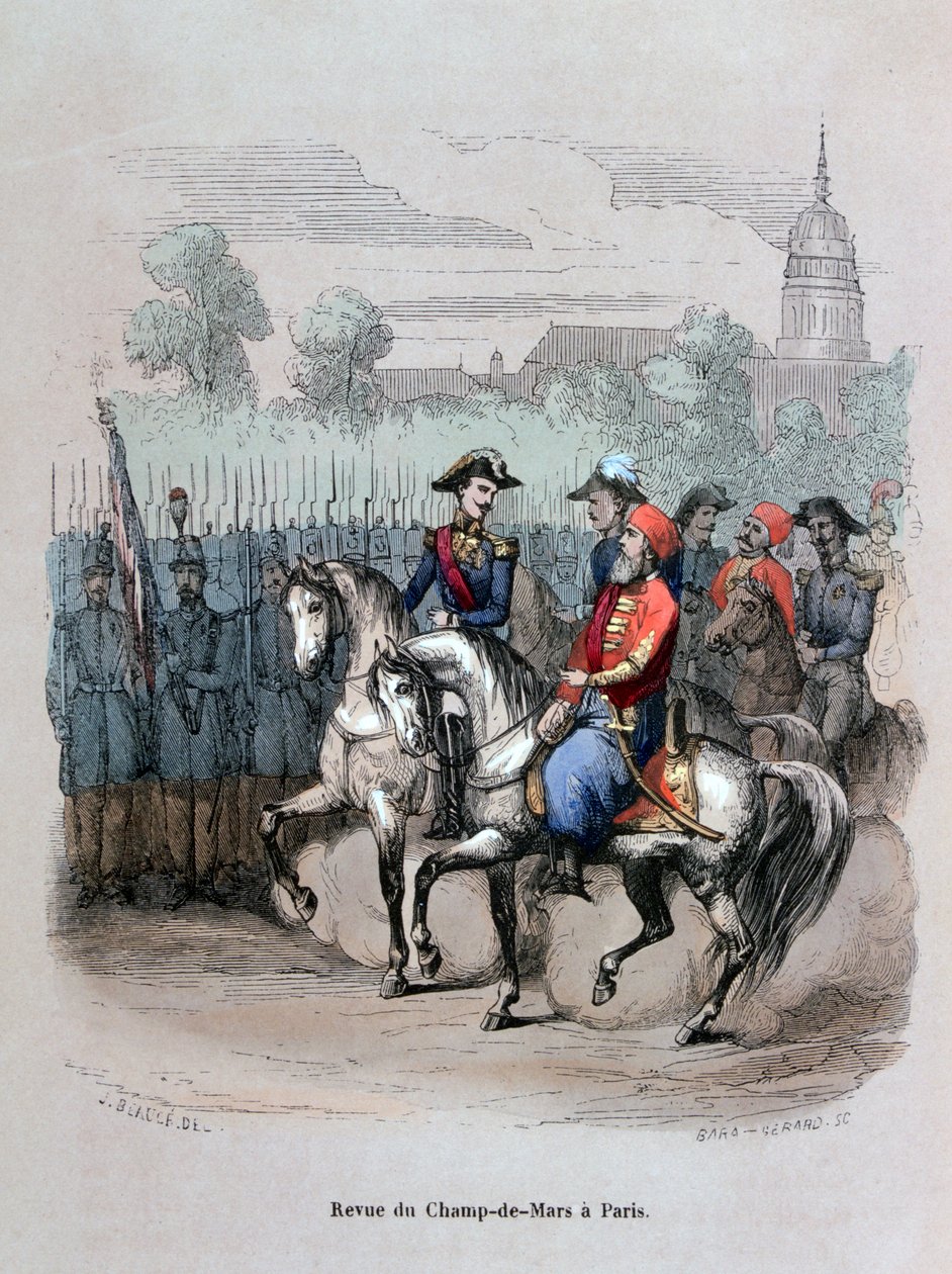 „Przegląd wojskowy z Ibrahimem Pacha, Champ de Mars, Paryż”, c1846 1847 autorstwa Gerard Corbiau