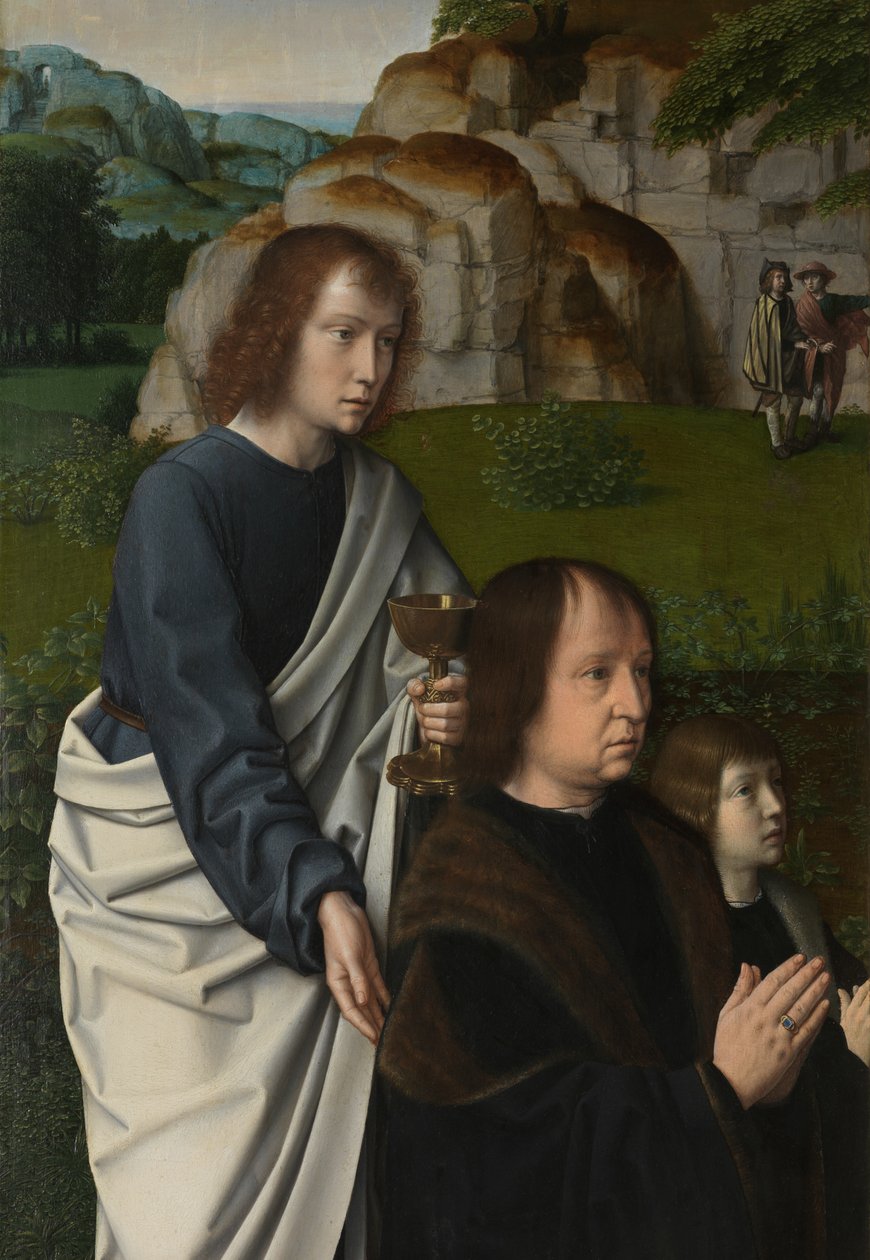 Fragment lewego panelu Chrztu Chrystusa, ok. 1502-08 (olej na desce) autorstwa Gerard David