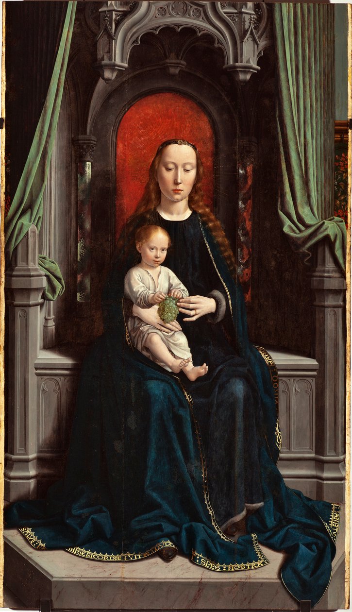 Intronizowana Madonna z Dzieciątkiem lub Madonna z Winogron, centralny panel Ołtarza Cervara autorstwa Gerard David
