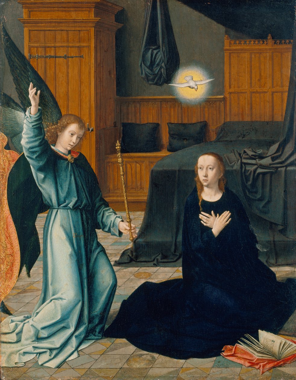 Zwiastowanie, ok. 1509 r. (technika mieszana na dębie) autorstwa Gerard David