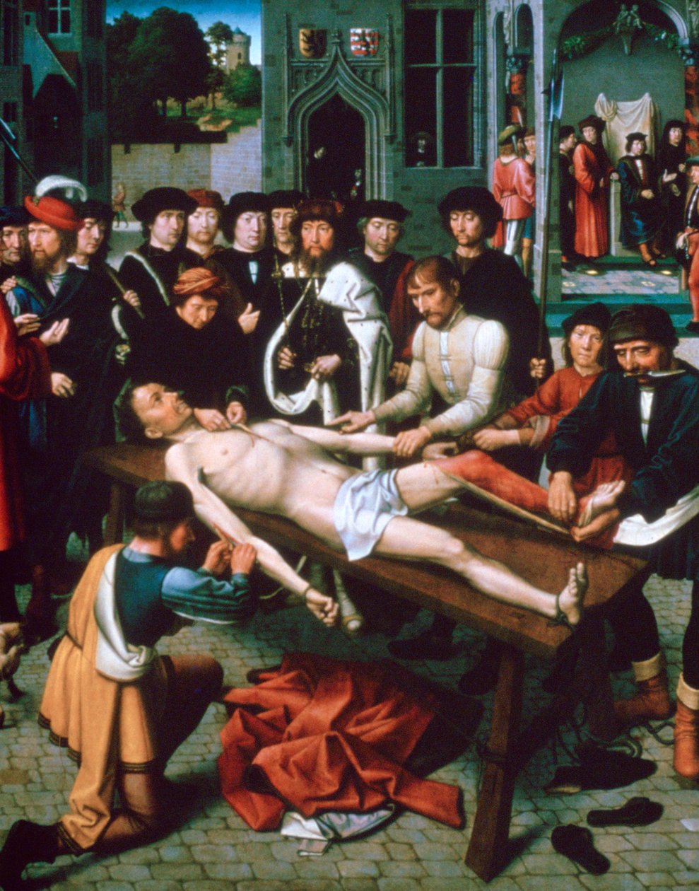 Obdzieranie Sisamnes, detal, 1498 autorstwa Gerard David
