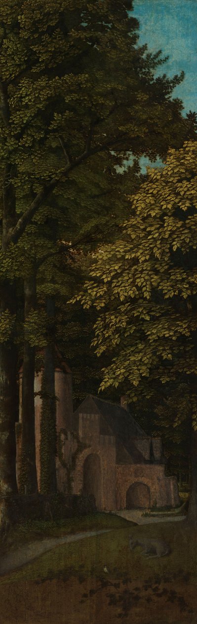 Widok w lesie, zewnętrzne lewe skrzydło tryptyku, ok.1505-ok.1515 autorstwa Gerard David