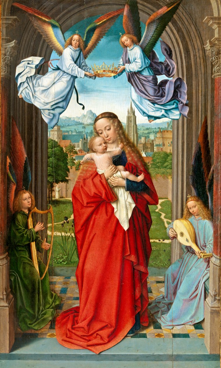 Dziewica z Dzieciątkiem i Czterema Aniołami, ok. 1510-15 (olej na drewnie) autorstwa Gerard David