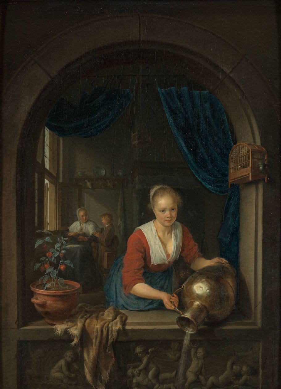 Pokojówka przy oknie, ok. godz. 1660 autorstwa Gerrit Dou