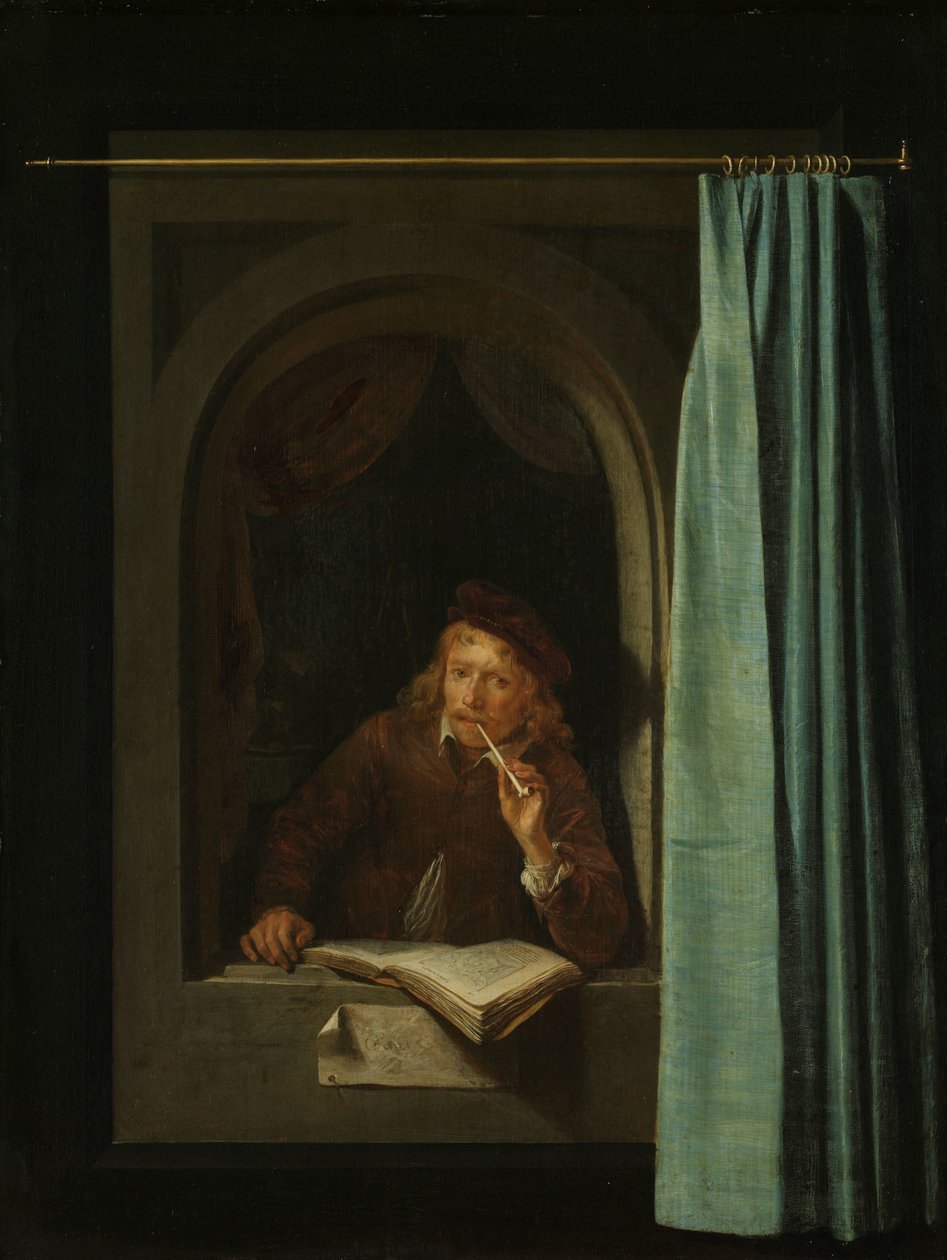 Mężczyzna palący fajkę autorstwa Gerrit Dou