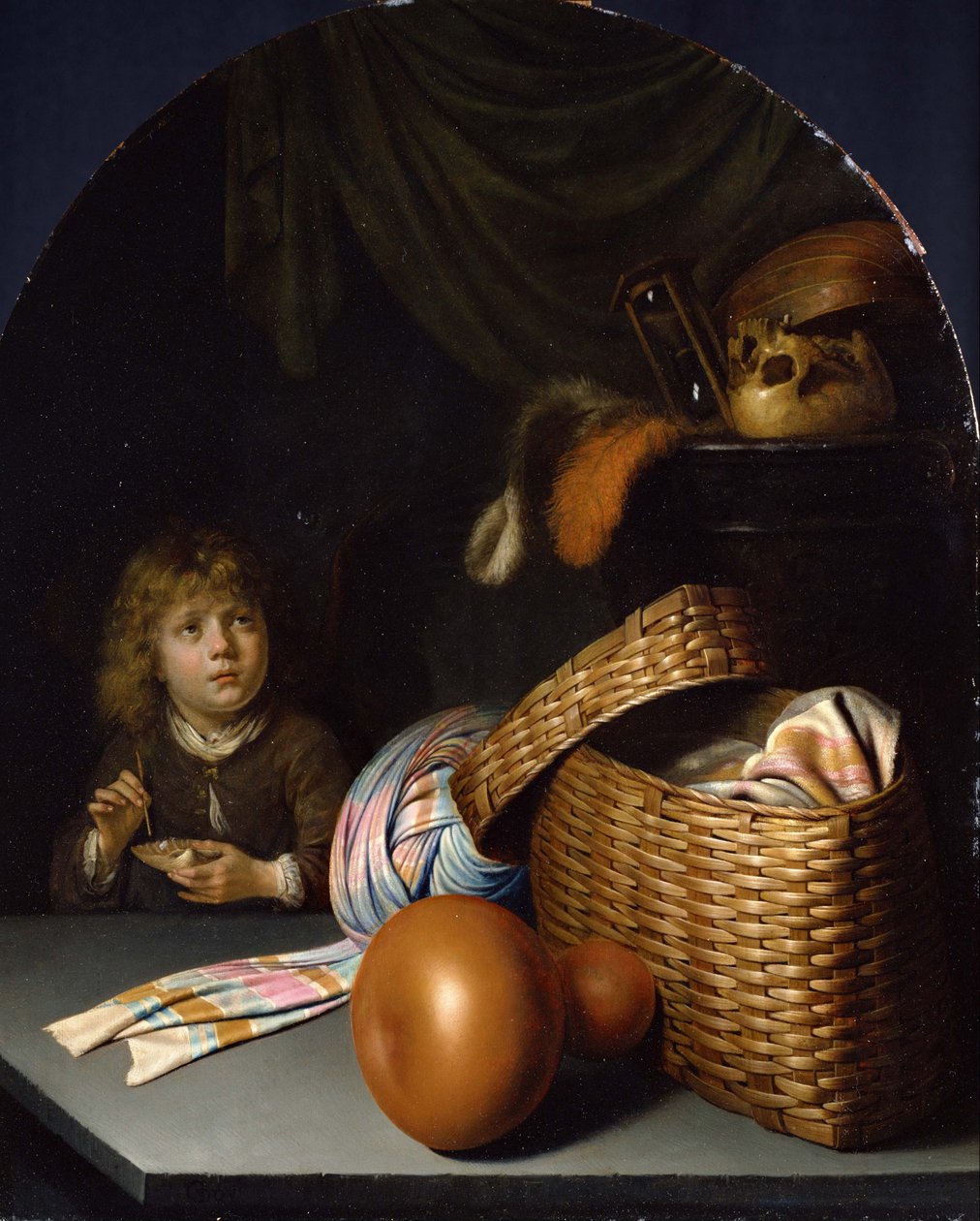 Martwa natura z chłopcem puszczającym bańki mydlane 1635 autorstwa Gerrit Dou