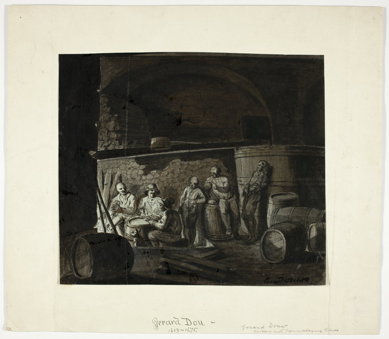 Winiarnia z mężczyznami w karty do gry autorstwa Gerrit Dou