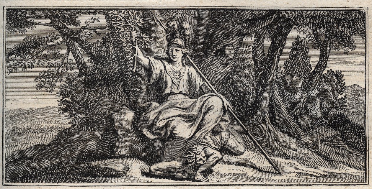 Minerva Slaming Discord - Minerva Terrassant la discorde - Grawerowanie autorstwa Gerarda Edelincka wg Daniela Halle (1614-1675) autorstwa Gérard Edelinck
