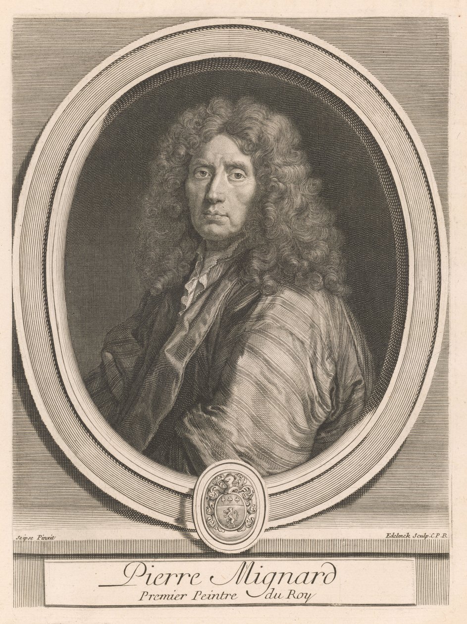 Pierre Mignard, z książki Les hommes illustres qui ont paru en France pendant ce siècle, t. II, Charlesa Perraulta (Wybitni mężowie, którzy pojawili się we Francji w tym stuleciu, t. II) autorstwa Gérard Edelinck
