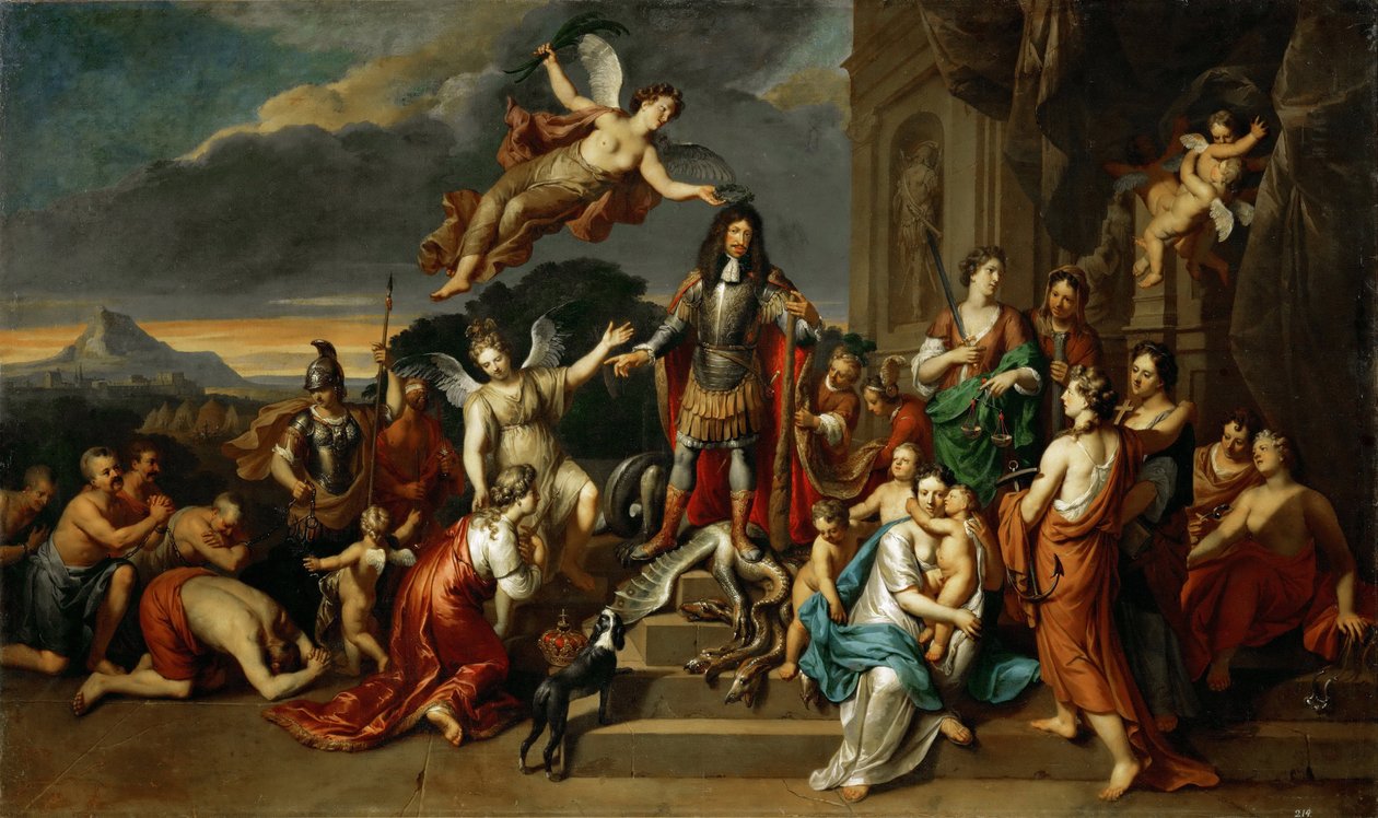 Alegoria panowania cesarza Leopolda I Świętego Cesarstwa (Świętego Cesarstwa) (Leopolda I Habsburga) (1640-1705), cesarza Świętego Cesarstwa Rzymskiego - Alegoria panowania cesarza Leopolda I autorstwa Hoeta, Gerarda (1648-1733) , ok. 1672 - olej na płótni autorstwa Gerard Hoet