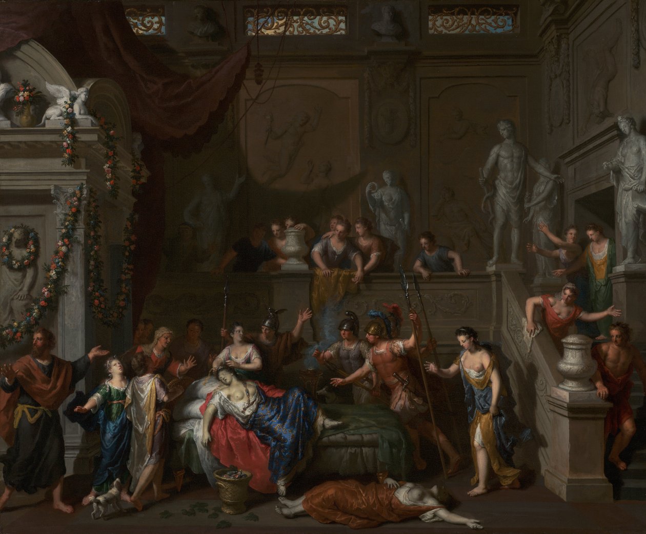Śmierć Kleopatry, ok. 1700-10 (olej na płótnie) autorstwa Gerard Hoet