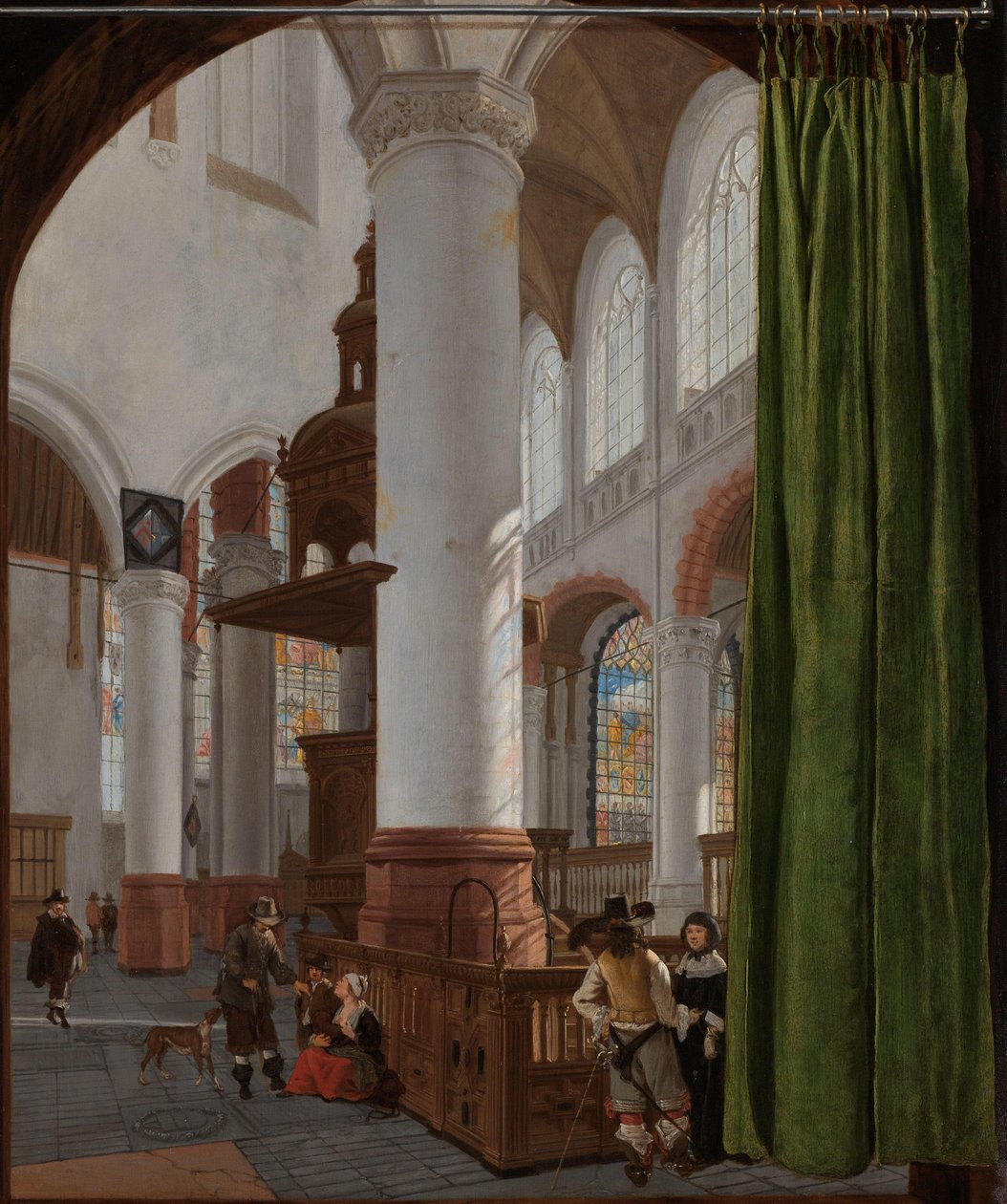 Wnętrze Oude Kerk w Delft Wnętrze Oude Kerk w Delft, z zasłoną Trompe-l