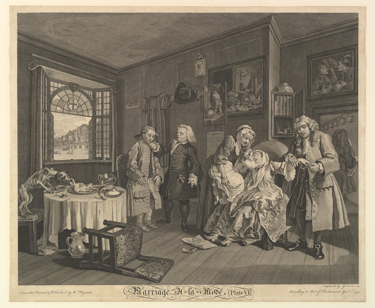 Małżeństwo A-la-Mode, Tablica VI, 1 kwietnia 1745. autorstwa Gerard Jean Baptiste Scotin