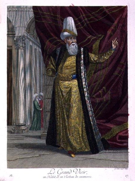 Wielki Wezyr w ceremonialnych szatach i turbanie autorstwa Gerard Jean Baptiste Scotin