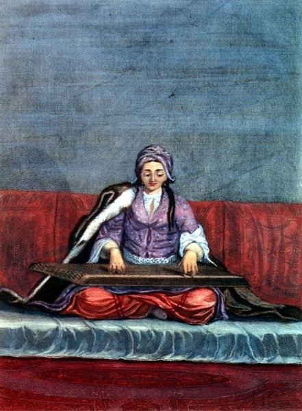 Turkų mergina, grojanti citra, graviruota Gerard Jean Baptiste Scotin (1671-1716) (gravirūra)poli autorstwa Gerard Jean Baptiste Scotin
