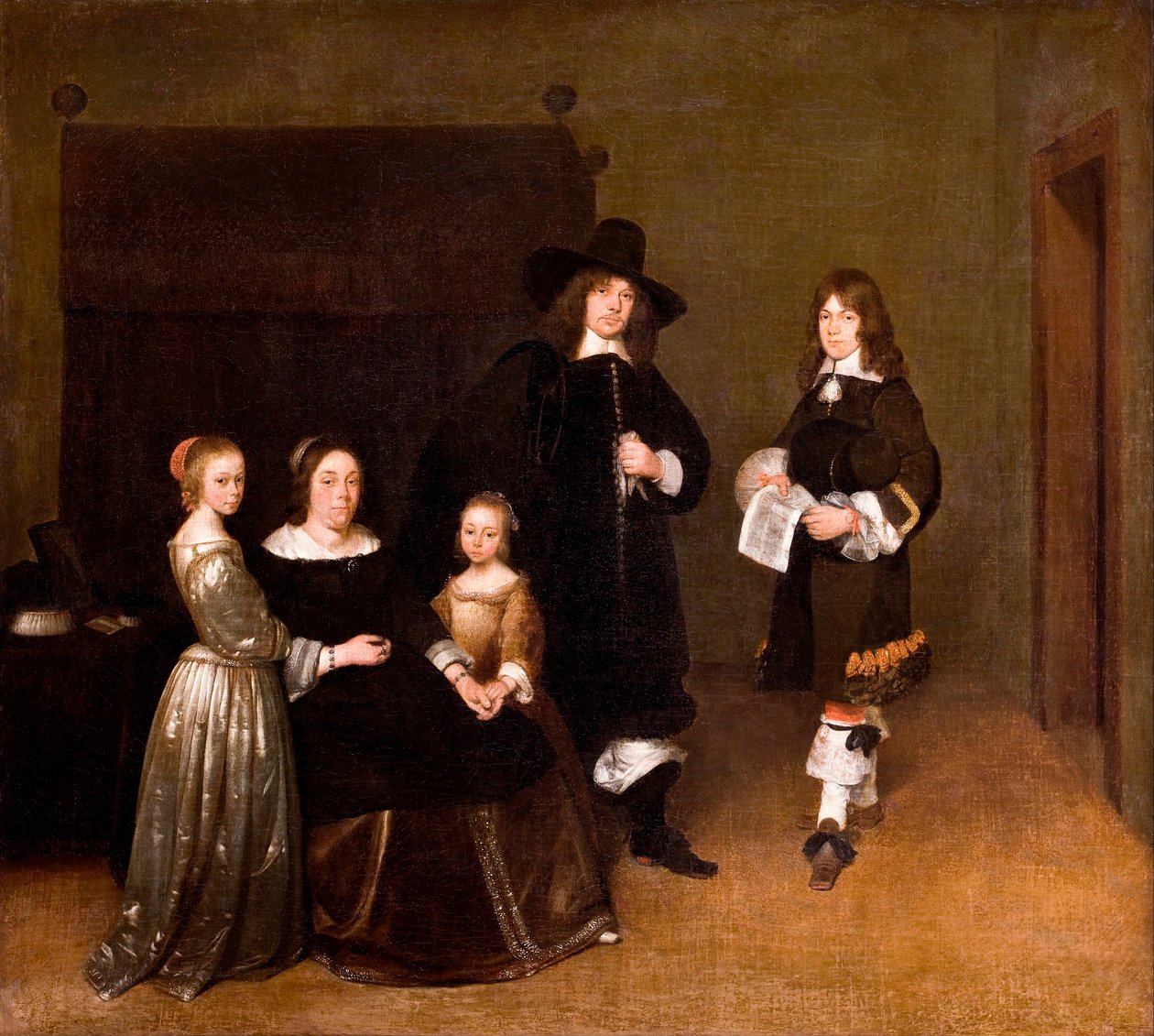 "" Portret rodziny "" (Portret rodziny) Obraz Gerarda Ter Borcha (lub Terburga) młody człowiek (1617-1681) - 1656 - Olej na płótnie Dim 78x86,5 cm Hallwylska Museet, Sztokholm autorstwa Gerard ter Borch