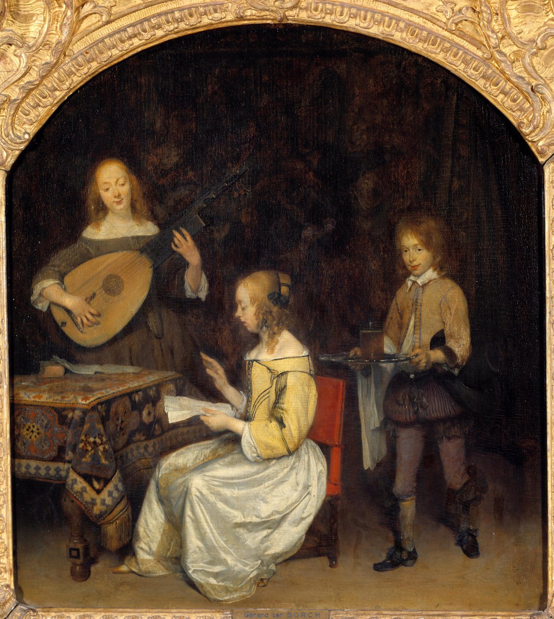 Koncert: wokalista i muzyk Luth Theorbe. Obraz Gerarda Ter Borcha (1617-1681), szkoła holenderska autorstwa Gerard ter Borch