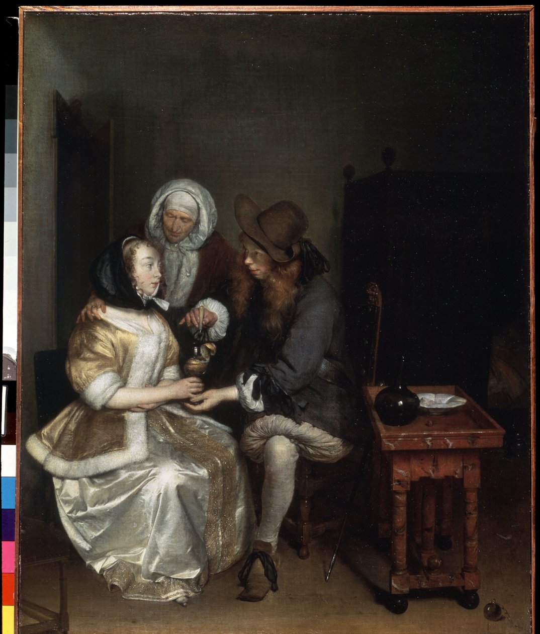 Szklanka lemoniady (Szklanka lemoniady). Obraz Gerarda Ter Borcha Młodszego (1617-1681). Olej na płótnie, 67 x 54 cm, ok. 1660. Sztuka holenderska, sztuka barokowa. Muzeum Ermitażu w Sankt Petersburgu. autorstwa Gerard Terborch