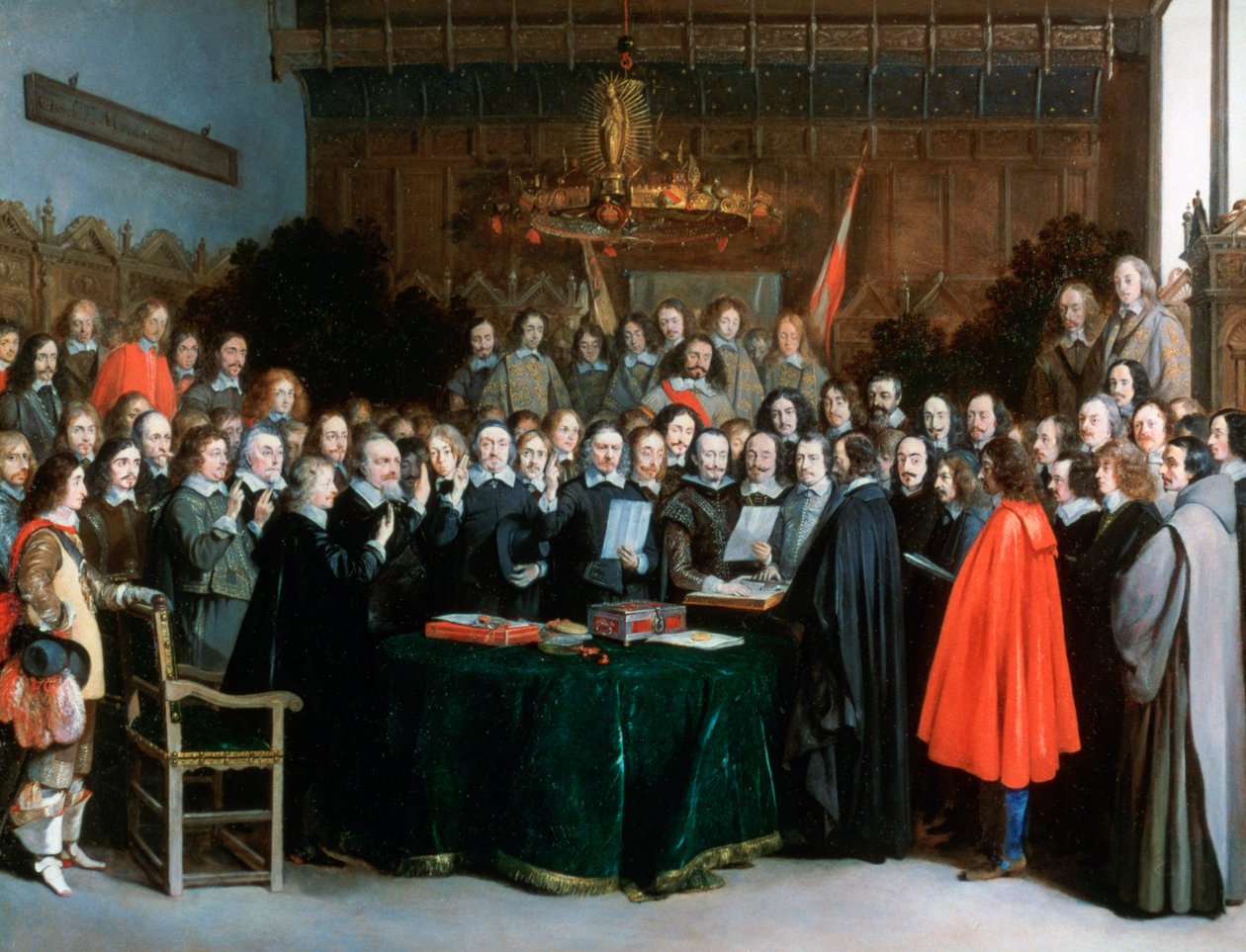 „Przysięga przysięgi ratyfikacji traktatu z Münster”, 1648 autorstwa Gerard Terborch II