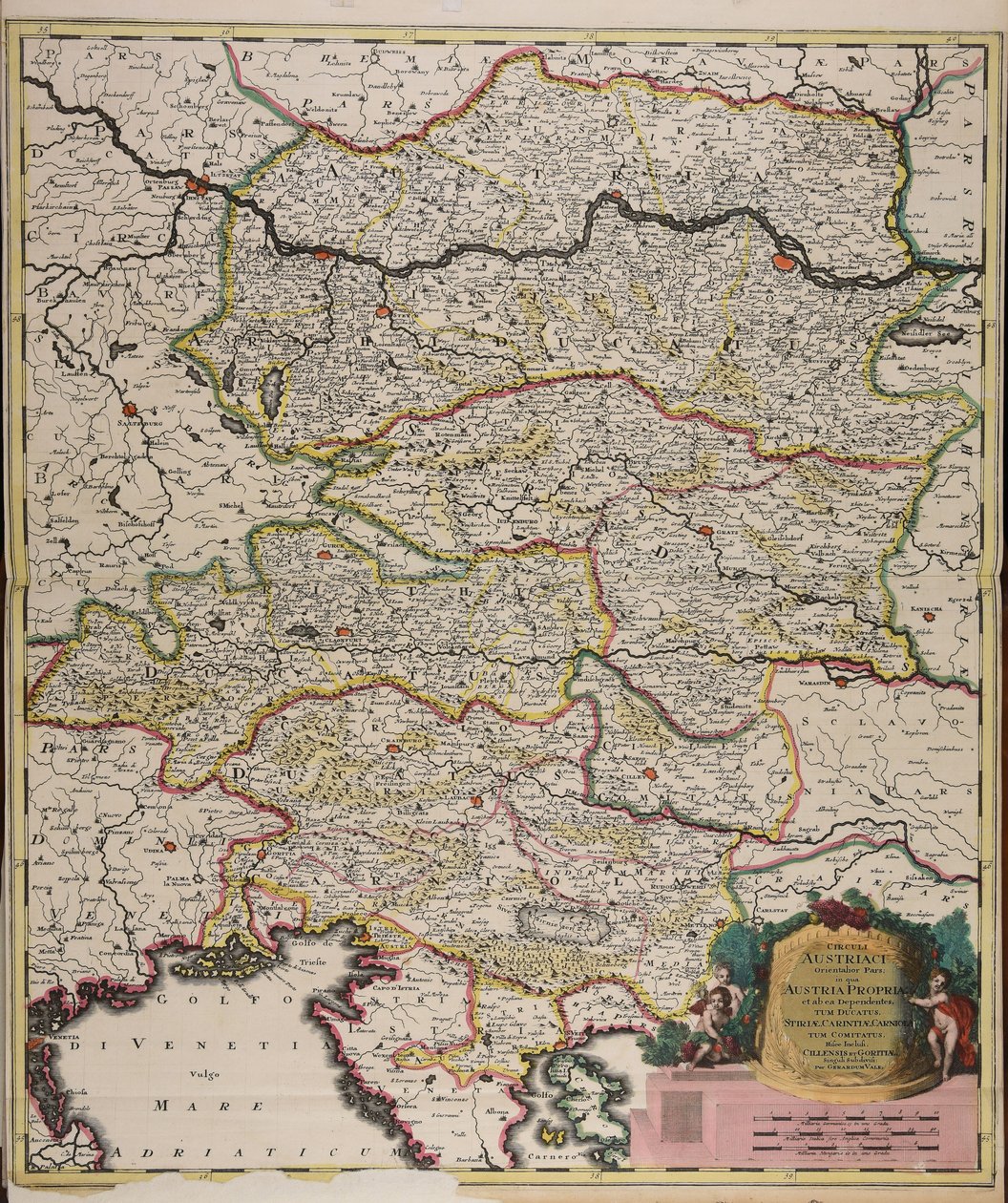 Circuli Austriaci orientalior pars in qua Austria propria et ab ea dependentes tum ducatus Stiriae, Carintiae, Carniolae tum comitatus hisce inclusi Cillensis et Goritiae singuli subdivisi autorstwa Gerard Valck