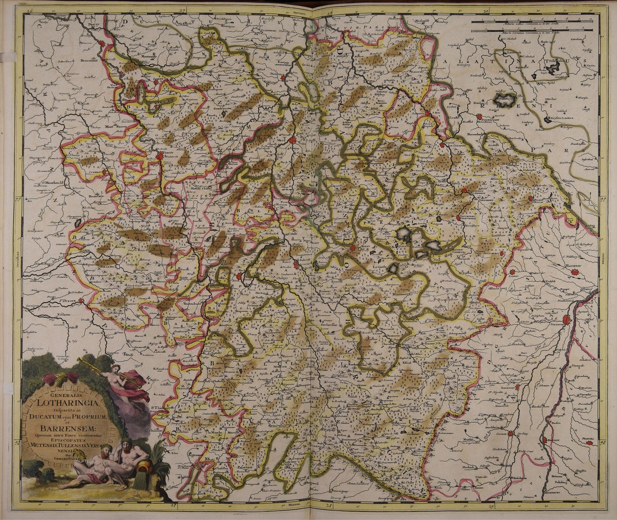 Generalis Lotharingia dispartita in ducatum ejus proprium et Barrensem quorum intra fines continentur episcopatus Metensis, Tullensis, Verdunensis autorstwa Gerard Valck