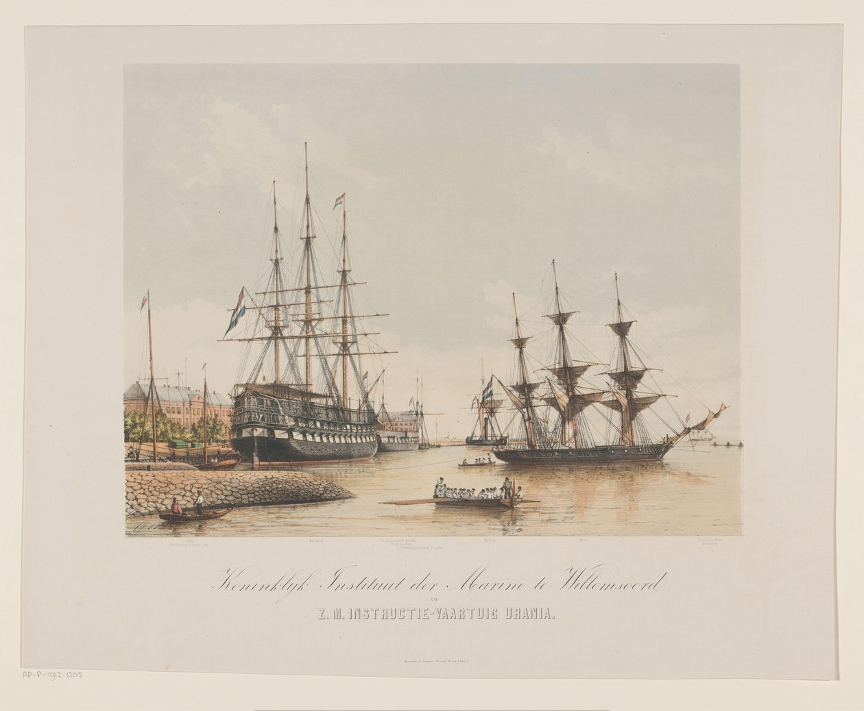 Corvette Z.M. Urania i statek linii Z.M. Kortenaert Królewski Instytut Marynarki Wojennej w Willemsoord i statek instruktażowy H.M. Urania (tytuł na obiekcie) autorstwa Gerard Voorduin