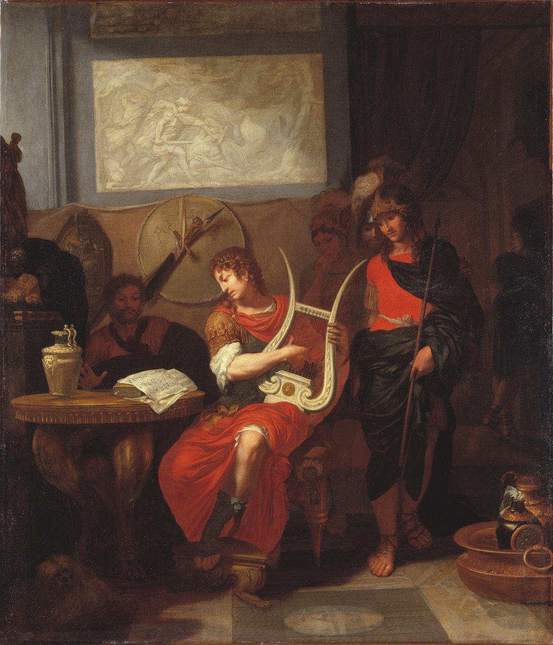 Achilles spielt die Leier bei der Ankunft der Gesandten von Agamemnon autorstwa Gerard de Lairesse