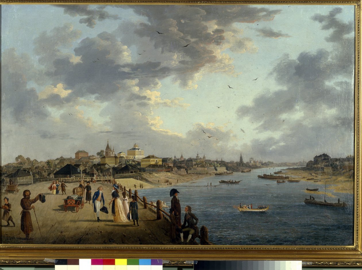 Rzeka Yaouza w Moskwie. (Rzeka Yauza w Moskwie). Widok miasta i opis brzegów dopływu Moskwy. Obraz Gerarda de la Barthe (czynny w latach 1787-1810), olej na płótnie, ok. 1790. Sztuka francuska autorstwa Gerard de la Barthe