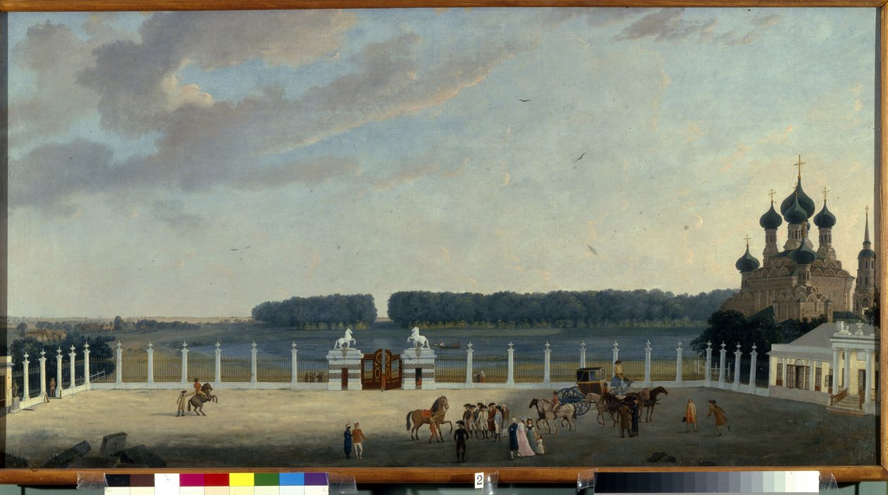 Widok z okien Pałacu Ostankino (Moskwa) (Widok z okien Pałacu Ostankino). Obraz Gerarda de la Barthe (czynny 1787-1810), olej na płótnie, ok. 1790. XVIII-wieczna sztuka francuska. Państwowe Muzeum Rosyjskie w Sankt Petersburgu. autorstwa Gerard de la Barthe